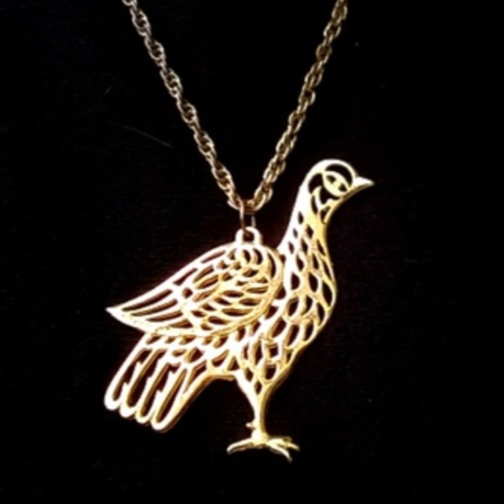 Vintage Kirk Stieff 24K Gold Bird Pendant Necklace